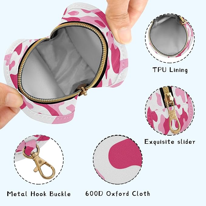 Pacifier Holder with Clip Pacifier Case for Diaper Bag Round Baby Pacifier Pouch Box Bag Portable Pink Cow Print White