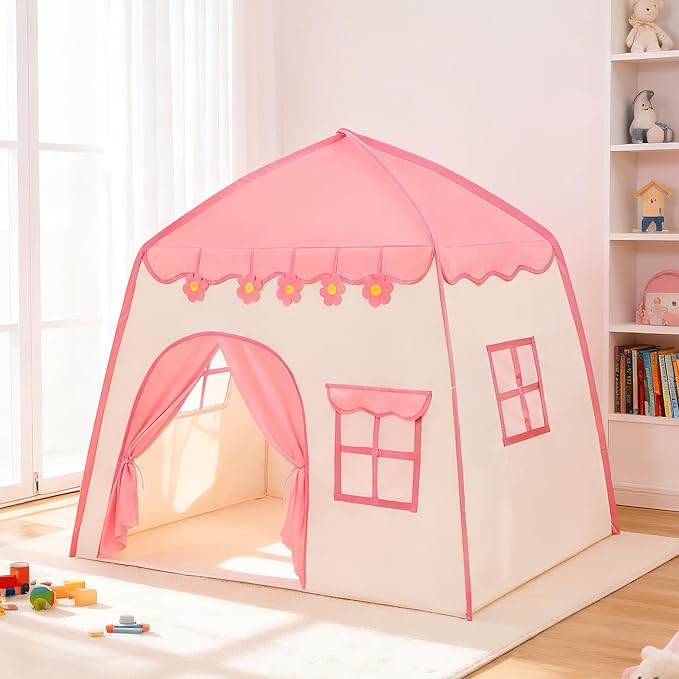 LimitlessFunN Flower Kids Play Tent, Children Indoor Castle Playhouse for Girls, Toddlers, 39" D x 51" W x 51" H, Pink