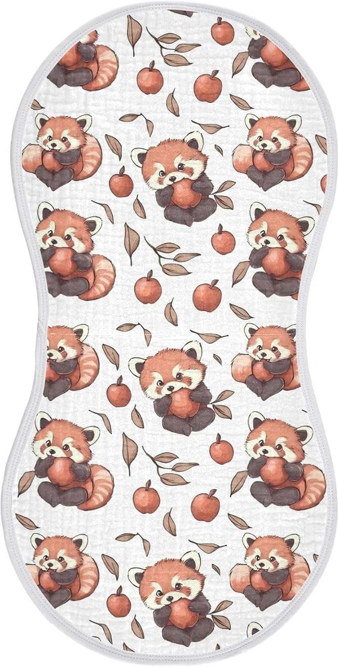 vvfelixl Baby Burp Cloths Cartoon Cute Red Panda Eat Fruit Baby Newborn Cotton Burping Cloths Set Babys Washcloths 4 Pack
