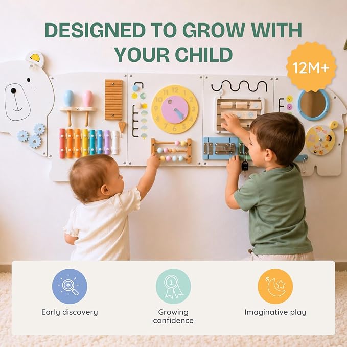 Sensory Wall Panel for Kids – Toddler Learning Activity Center - Emotional Development & Fine Motor Skills – Toddler Learning Activity Center- Busy board Montessori toys