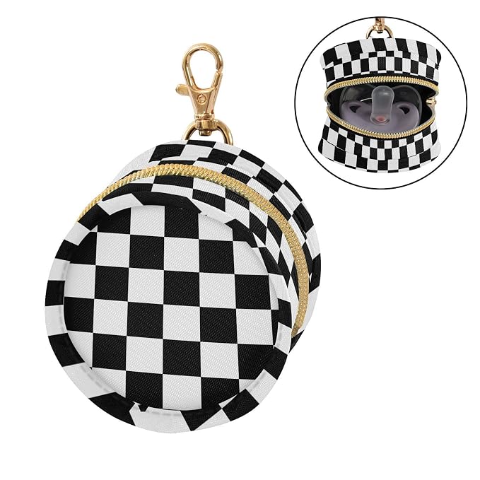 Black Checkered Print Pacifier Holder Case with Clip Paci Holder Pacifier Storage Case Container Portable for Diaper Bag Newborn Girl Boy Essentials