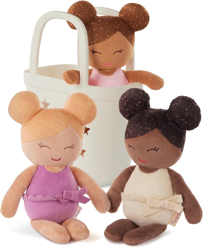 LullaBaby ??3 Pieces Set of Soft Plush Dolls for Real Water Play ??Carrying Basket with Cute Star Cutouts ??Pretend Play ??Tub Toys for Kids 2+ Years??Bath Yoy Bundle