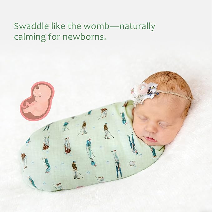 Muslin Swaddle Blankets for Newborn, Large 47"x47" Soft Breathable Bamboo Cotton Baby Blanket, Lightweight Receiving Blanket for Boys and Girls, Green Swing