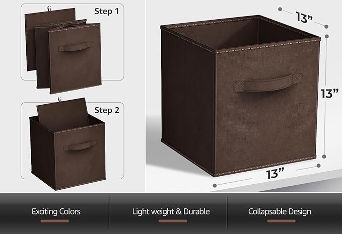 Sorbus Fabric Storage Cubes - 6 Foldable Storage Bins for Organizing Pantry, Cubbies, Toy Box - Clothes Storage & Closet Organizer - 13 Inch Collapsible Cube Baskets for Shelves with Handle