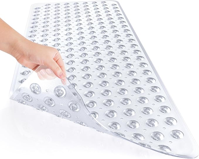 AmazerBath Shower Mat Non Slip 40 x 16 Inches, Shower Stall Mats with Suction Cups and Drain Holes, Non Slip Bath Mat for Tub for Elderly & Kids, Clear