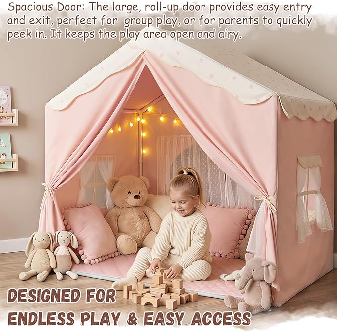 Kids Play Tent with Double Door Children's Playhouse Tents - Portable Fantasy Adventure Castle for Girls, Kids Tent with Mat, House Toys for Girl Birthday, Christmas House Gift