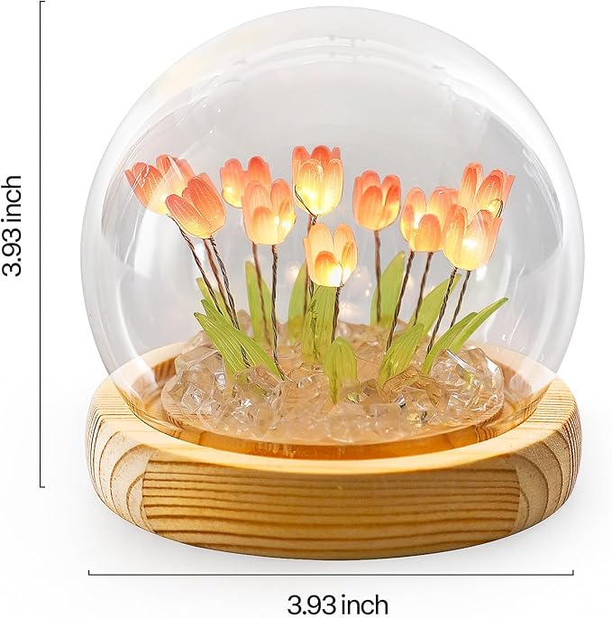 ONXE Tulips Night Light, Mothers Day Gifts for Mom Grandma, Everlasting Flower Tulip Lamp in A Glass Dome,Romantic Home Room Decor, Anniversary Birthday Gift for Women Girlfriend Sister Wife