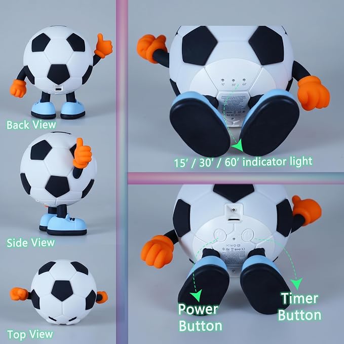 Soccer Gifts for Boys Girls, Soccer Night Light，Soft Silicone with Touch Control, 7 RGB Colors, Auto-Off, Dimmable, Rechargeable 1200mAh, Teen Kids Sports Fan Birthday Gifts (Classic)