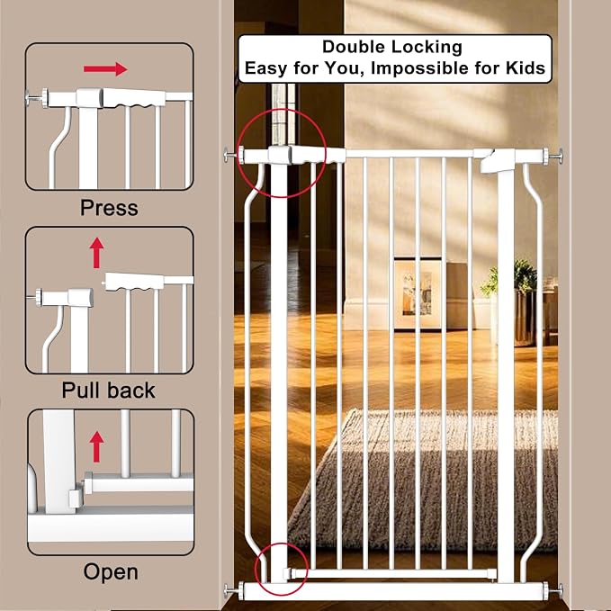Extra Tall 40.55" Gate, 29.92"-46.45" Extra Tall and Wide Dog Gate,Extra Wide Baby Gates Pressure Mounted Walk Through for Doorways,Stairs, Kitchen White