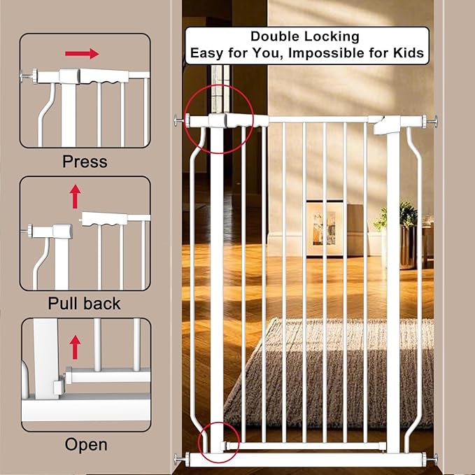 Extra Tall 40.55" Gate, 57.48"-73.62" Extra Tall and Wide Dog Gate,Extra Wide Baby Gates Pressure Mounted Walk Through for Doorways,Stairs, Kitchen White