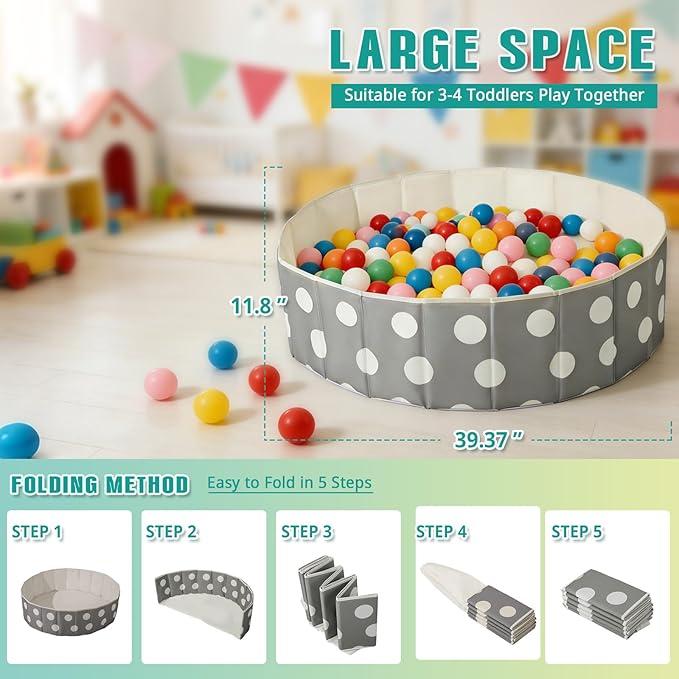 40Inch Kids Ball Pit, Foldable & Portable & Reusable Balls Pool for Toddlers,Playpen/Fence for Baby, Play Pool for Dog, Indoor & Outdoor Use, Oversized
