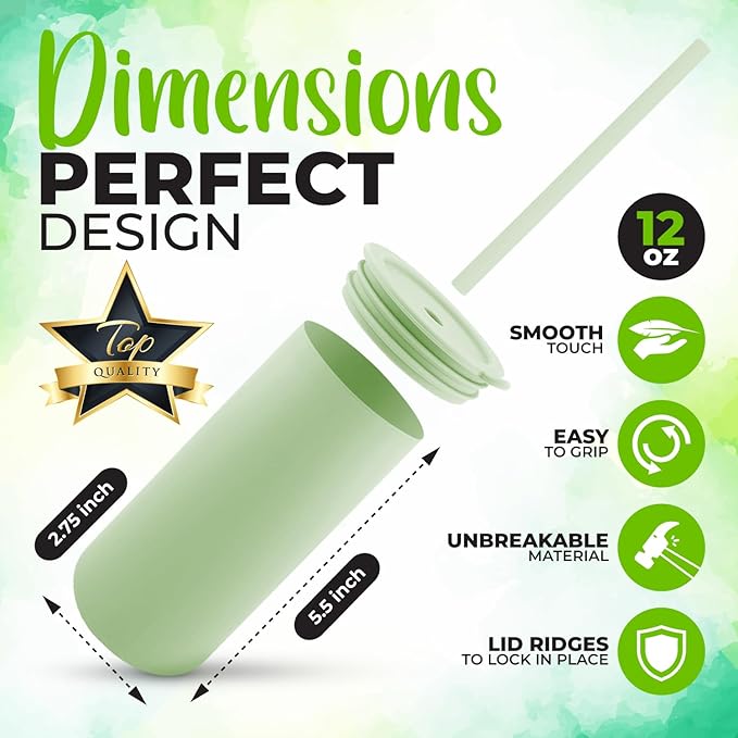 Silicone Kids Smoothie Cups with Straws and Lids, (2 Pack), Non Plastic, BPA-Free, Unbreakable, Smell Proof, for Kids and Toddlers 3-5 years, 12oz Sage Green, Stone Grey