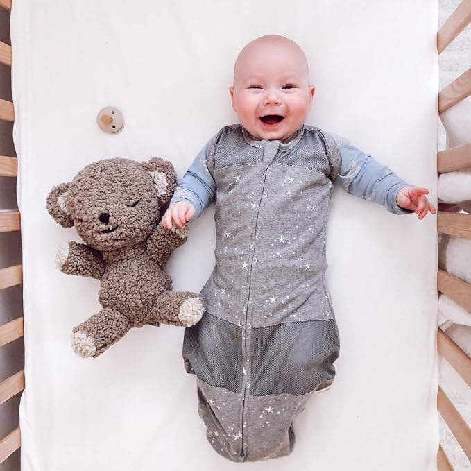 Happiest Baby Sleepea 5-Second Swaddle - 100% Organic Cotton Baby Swaddle Blanket - Doctor Designed Promotes Healthy Hip Development (Graphite Stars, Small)