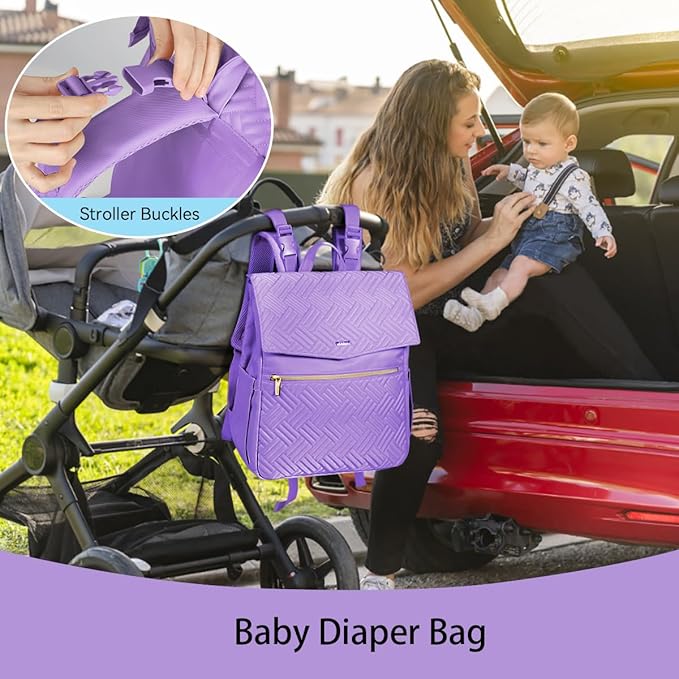 LANDICI Diaper Bag Backpack, Multifunction Waterproof Baby Diaper Bags with Changing Pad, Stroller Straps, Travel Essentials Stylish Back Pack for Mom Dad Boy Girls Toddler, Lavender