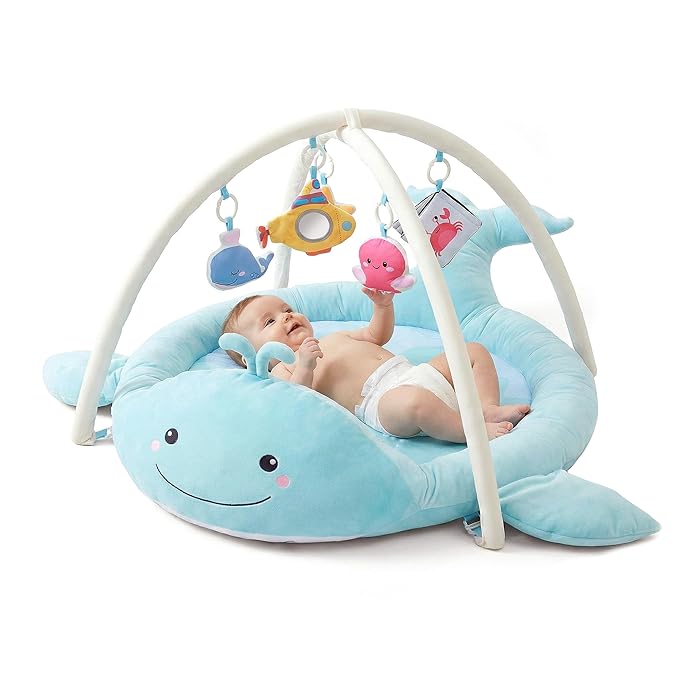 Baby Play Mat, Whale Tummy Time Mat with Toys, Baby Activity Gym for Infants 0??2 Months Sensory Floor Mat for Boys & Girls