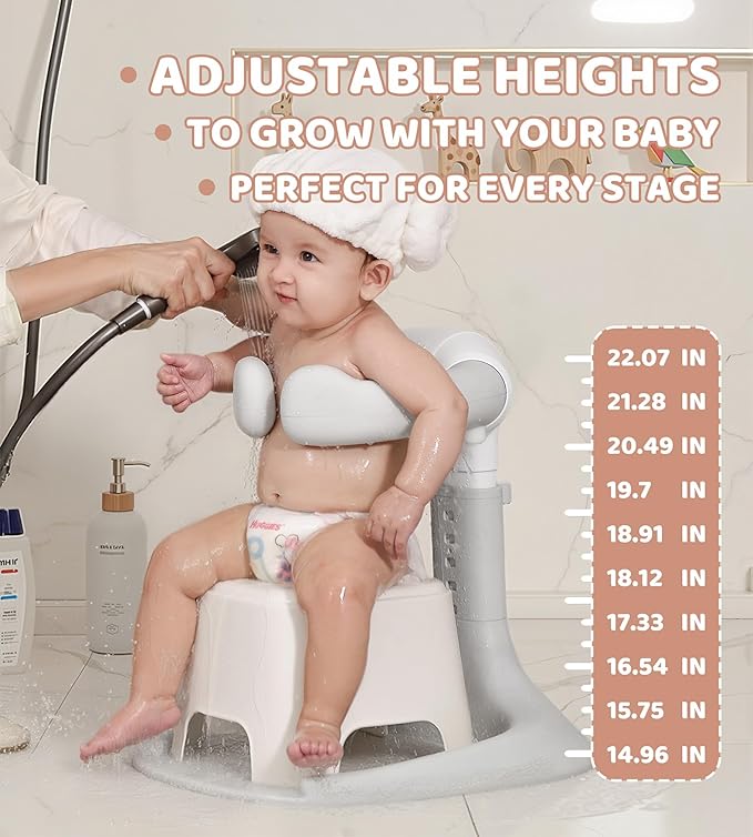 Baby Bath Stand, Foldable Standing Bathtub for Baby, Shower Stand and Bath Support for Infants and Toddlers (6??6 Months), Non-Slip Adjustable Baby Standing Support, Grey