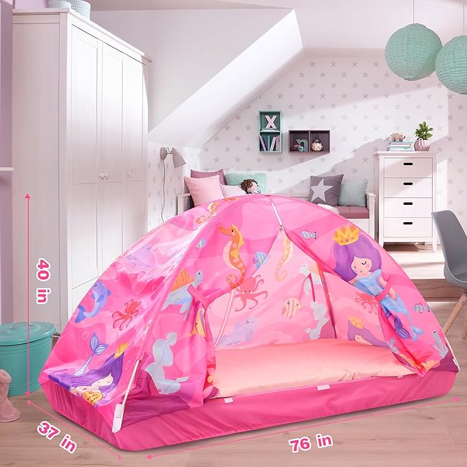 Kid Bed Tent -Twin Play Tent Dream Playhouse for Bedroom Decor Indoor Games Twin Size Bed Canopy by CRAWLBO