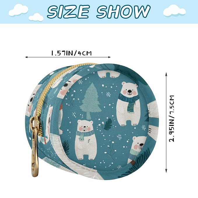 Pacifier Holder with Clip Pacifier Case for Diaper Bag Round Baby Pacifier Pouch Box Bag Portable Winter Blue Bears Trees Snowflake
