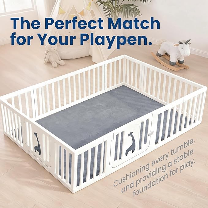Huloo Sleep Baby Play Mat for Floor,1.3" Thick Elasti-Foam 74"×50" Playpen Mat, Non-Toxic Certified Water-Repellent Coral Velvet, Non-Slip Safe Crawling Mat for Tummy Time, Toddler & Infant (Dark Grey)