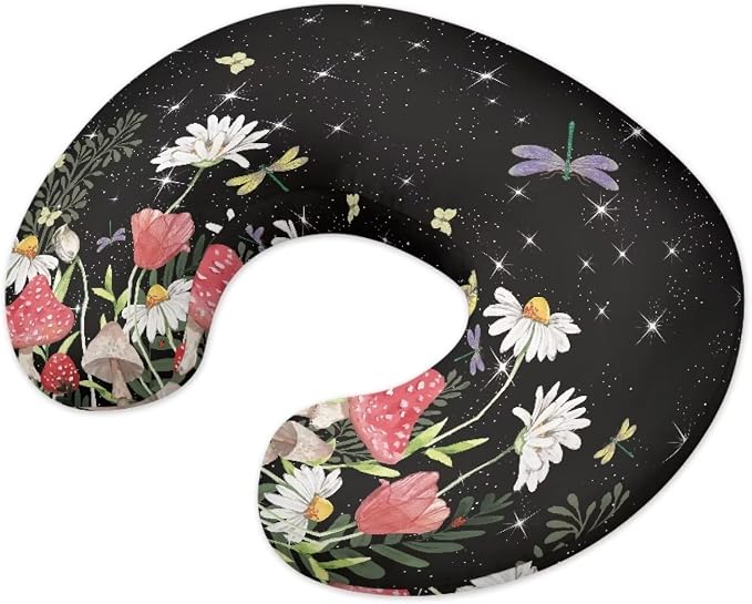 Mushroom Dragonfly Nursing Pillow Detachable Newborn Original Breastfeeding Slipcover Case and Positioner Removable Head Support Protector Cushion Essential with Hidden Zipper Easy to Use