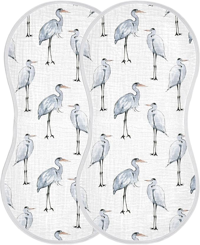 vvfelixl Muslin Burp Cloths Watercolor Heron Baby Washcloths for Baby Girl Boys 2 Pack