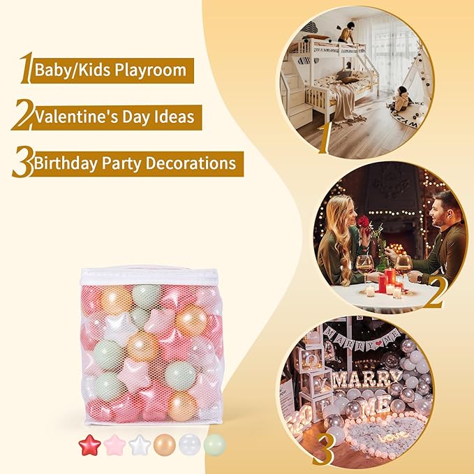 TRENDPLAY Star Ball Pit Balls 50 100 200 500 for Toddlers - Ball Pit Ball Shapes for Boys Girls Fun, Birthday Party, Christmas Decoration