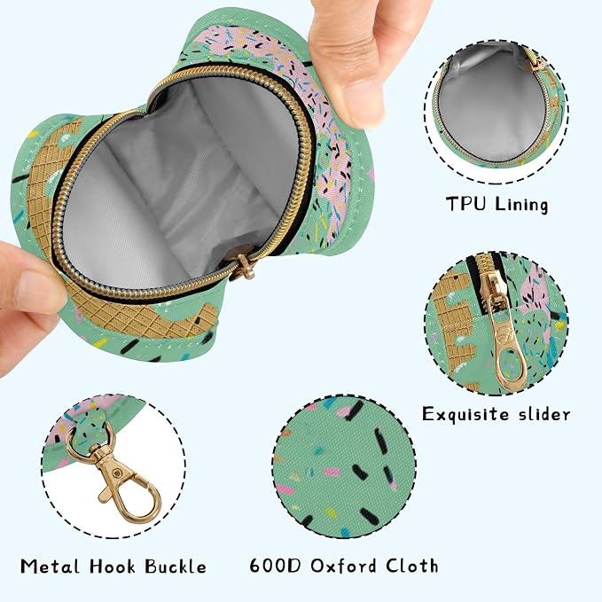 Pacifier Holder with Clip Pacifier Case for Diaper Bag Round Baby Pacifier Pouch Box Bag Portable Green Pink Ice Cream