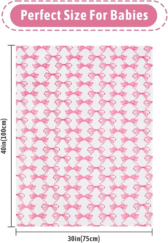 Baby Girl Blanket, Sotf Crib Swaddle Blanket, Dotted Backing, Reversible Bedding Soft Blanket for Newborn, Toddler Girls Boys Gift, 30 x 40 Inch, Pink Bow