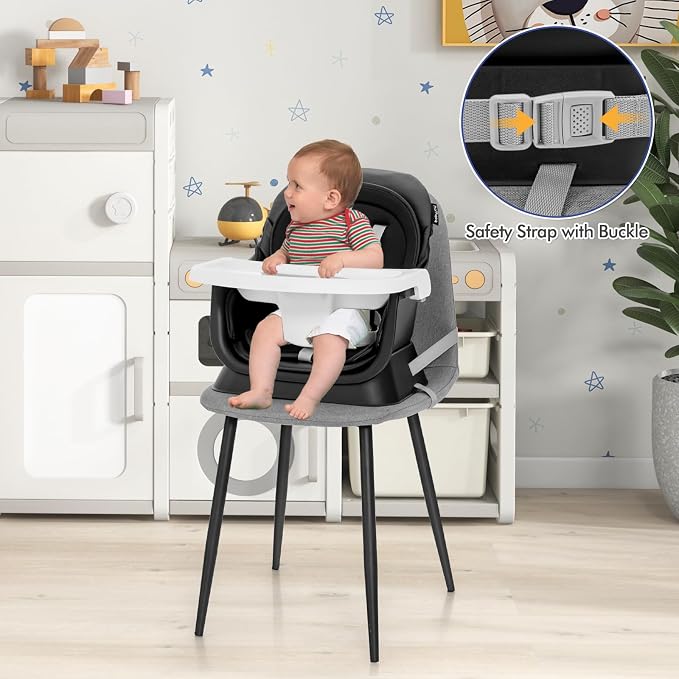 HONEY JOY 8 in 1 Baby High Chair, Convertible Highchair for Babies and Toddlers/Table and Chair Set/Building Block Table/Booster Seat/Stool/Toddler Chair with Safety Harness (Black)
