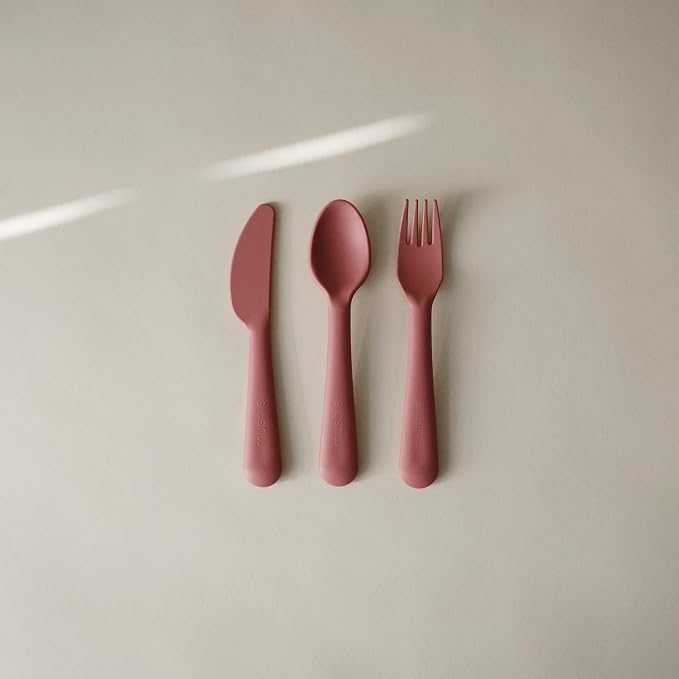 mushie Dinnerware Cutlery Set of 3 For Kids | Made in Denmark (Dusty Rose)