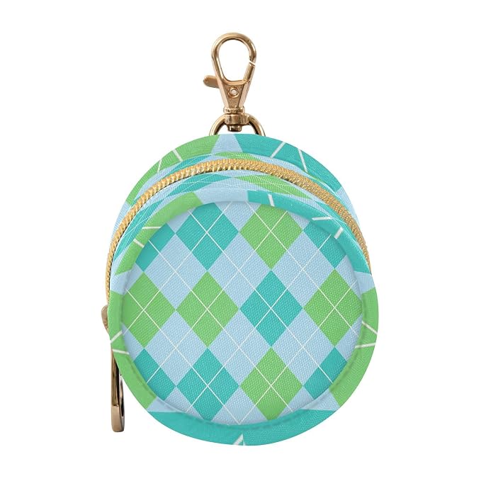 Pacifier Holder with Clip Pacifier Case for Diaper Bag Round Baby Pacifier Pouch Box Bag Portable Emerald Green and Blue Diamond Grid
