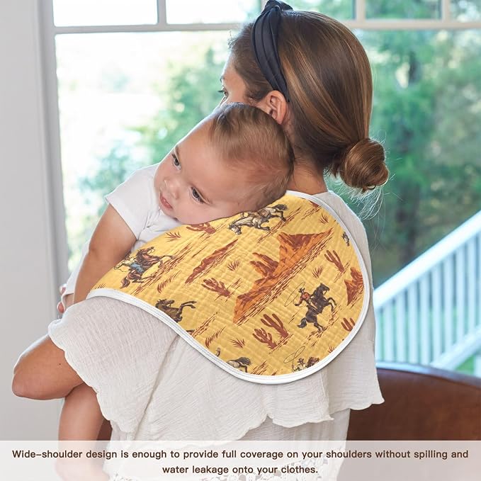 Muslin Burp Cloths for Baby Boys and Girls - 4-Pack Ultra Absorbent Western Desert Cowboy Muslin Washcloths, Newborn Towel, Milk Spit Up Rags, Burp Cloth Bib for Unisex, 22 x 11 Inch