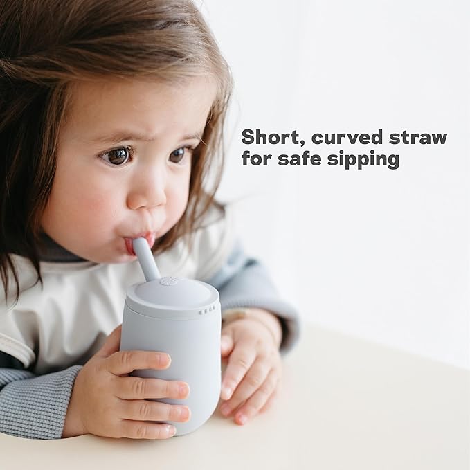ezpz Mini Cup + Straw Training System (Blush) - 9 Months+ - 100% Silicone Training Cup for Infants + Toddlers - Designed by a Pediatric Feeding Specialist