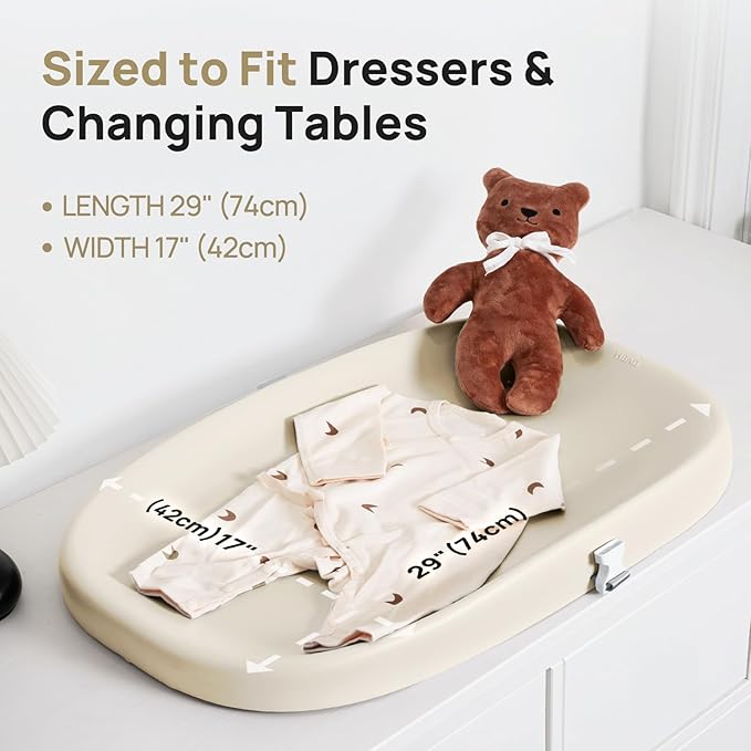 Papablic Baby Changing Pad ??Soft & Wipeable Diaper Changing Table Mat for Dresser Bed Sofa, Built-in Safety Belt, Non-Slip, Waterproof, Easy to Clean ??Ideal Gift for New Parents (Beige)