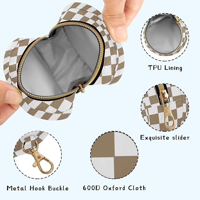 Checkered Plaid Khaki Print Pacifier Holder Case with Metal Clip Portable Pacifiers Pouch for Baby Boys Girls