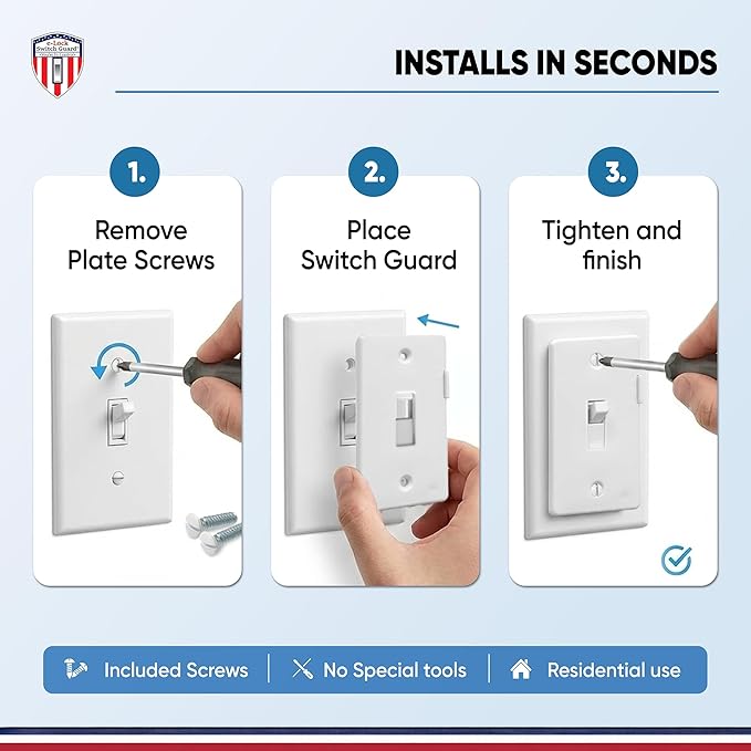 eLock Switch Guard for Toggle Switches | Child Proof Light Switch Lock with ON/OFF Push Button | Made in USA | Protect Devices, TV's, Security Camera, Gas Fireplace | Safety Cover | White | 1 Pack