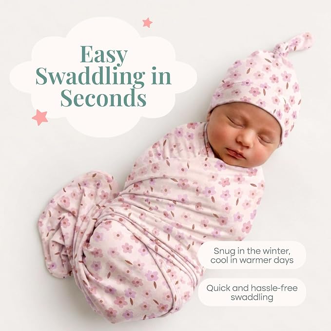 Caden Lane Baby Swaddle & Receiving Blanket, Soft, Breathable & Temperature-Regulating Bamboo Viscose Fabric for Swaddling Newborns, Gender Neutral Infant Blanket for Boys & Girls, Blushing Blooms