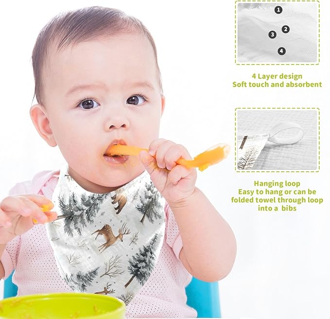 vvfelixl Baby Muslin Washcloths Winter Deer Bear Baby Burp Cloths Cotton Babys Face Towel for Infants Soft 11.8 X 11.8 in, 3 Pack