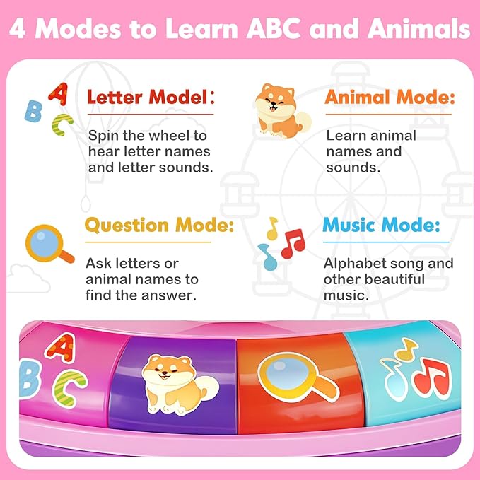 Learning Toy for 1 Year Old Girls, Interactive Spin and Sing Musical Toys for Toddler 12-18 Months, Learning Games with Alphabet and Animals Sounds, Christmas Birthday Gifts for Baby Ages 1-3