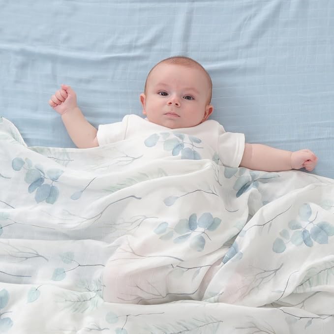 Insular Muslin Swaddle Blanket, Baby Swaddle Wrap for Boys and Girls, Receiving Blanket Large 47 x 47 inches, Baby Essentials, 2 Pack, Green&Plants