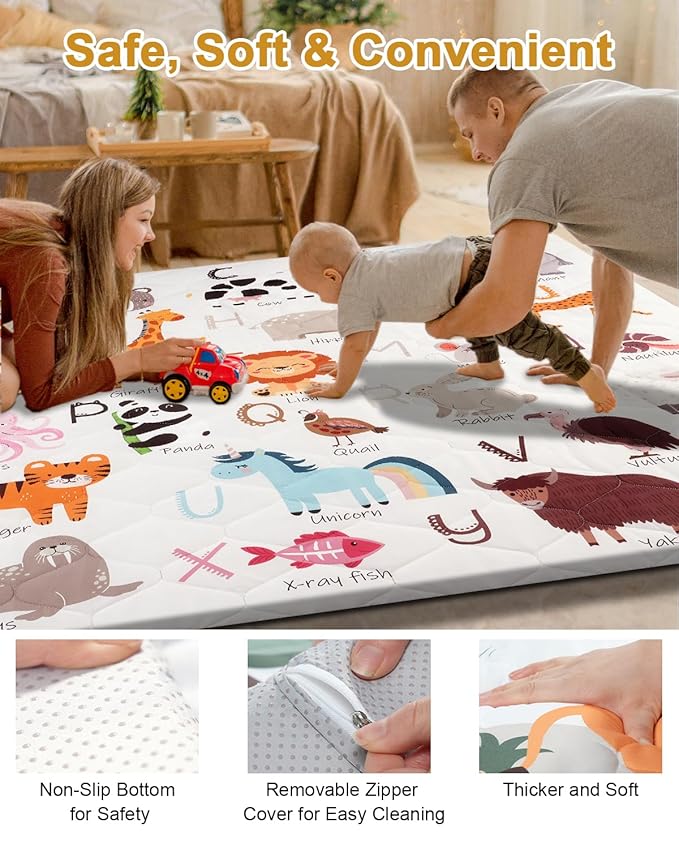 TINYHARBO Premium Foam Baby Play Mat 71" x 59" ??Removable & Machine Washable Cover, Extra Thick Padding Playpen Mat, Non-Slip Crawling Mat, Easy to Clean for Infants, Toddlers & Babies