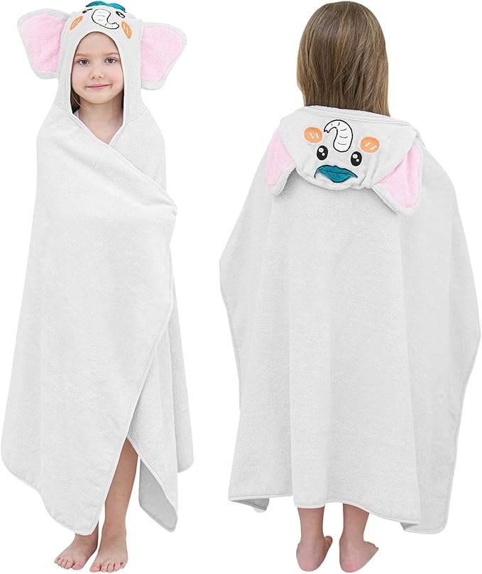 Style Quarters Gray Elephant Hooded Towel for Kids – Cute, Soft Cotton, Embroidered, Absorbent Baby Bath Towel – Quick Dry, Cozy, Lightweight – 50x30 Inches – Perfect for Toddlers & Kids