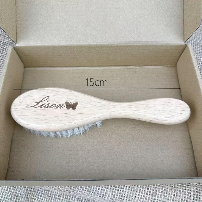 3 Piece Customized Baby Brush and Comb Set, Wooden Baby Brush with Natural Ultra Soft Goat Hair, Baby-Hair Brush for Newborn, Personalized Gift for Baby Boys Girls