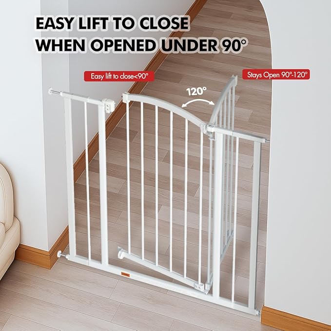 Baby Gate for Stairs, 28"-51.5" Adjustable Width, 27" Height, Dog Gate for Doorways with Pressure & Wall Mount Kits, Baby Safety Gate for Stairs, Doorways, and Indoor Use (white28-51.5",27")