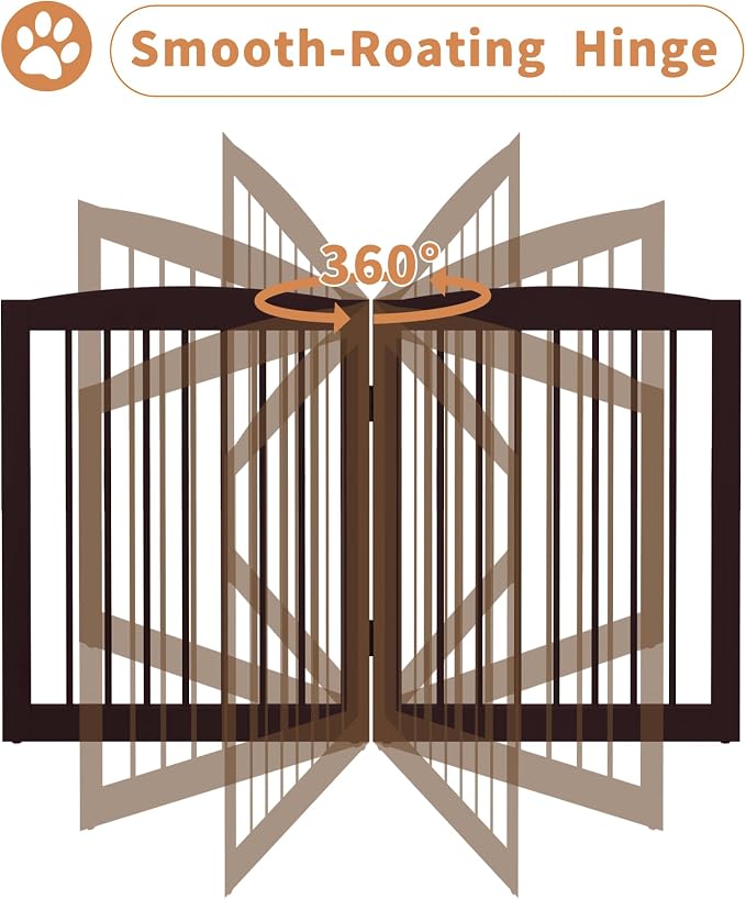 PUPETPO Freestanding Pet Gates with Walk Through Door, Dog Indoor Fence, Dog Gate for The House, Doorway, Stairs, Extra Wide Pet Gate, Support Feet Included, 120 Inch Wide, 6 Panels 24" Tall, Brown