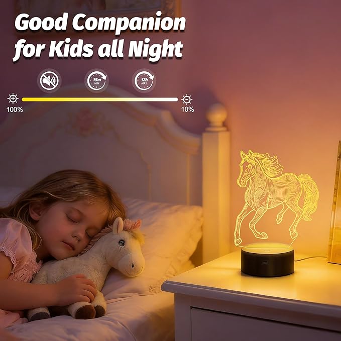 Attivolife Horse 3D Night Light, Horse Gifts for Girls, Illusion LED Lamp with Remote Control + Timer + 16 Color Changing, Kids Boy Animal Room Decor, Birthday Xmas Present for Teen Women Horse Lover