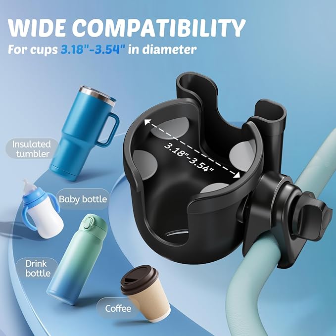Guiseapue Cup Holder for Walker: Stroller Cup Holder Attachment with Phone Holder, Wheelchair/Stroller Accessories for Rollator, Bike, Scooter, Baby Essentials, First Mother?˜s Day Gifts for New Mom