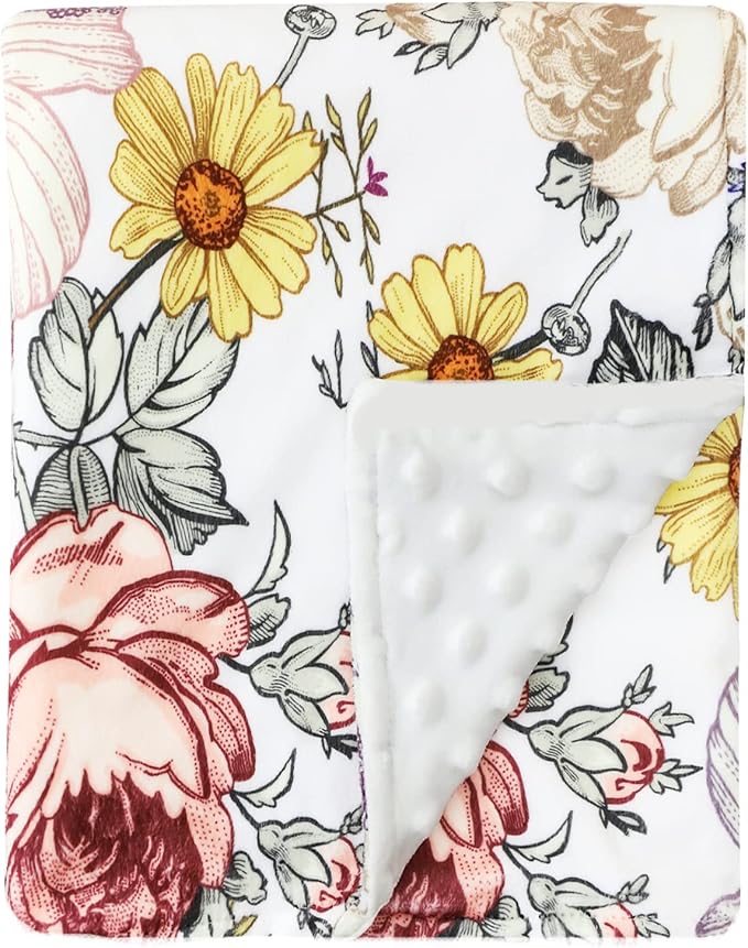 Floral Baby Blankets, Floral Toddler Blanket for Boys Girls, Dotted Backing, Double Layer, Crib Receiving Blanket, for Nursery/Stroller/Toddler Bed/Carseat, 30 x 40 Inch