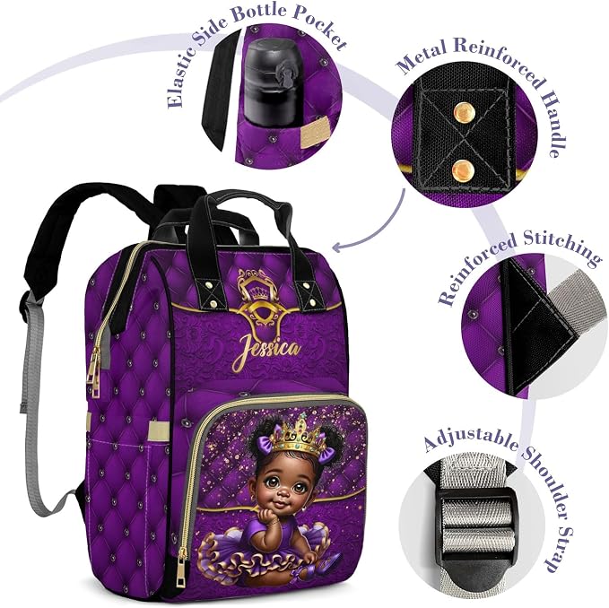 Custom Diaper Bag with Name Personalized Multifunctional Mommy Backpack for Shoulders Outdoor Backpack for Newborn Baby Crown-Thermal Pockets Nursing Bags