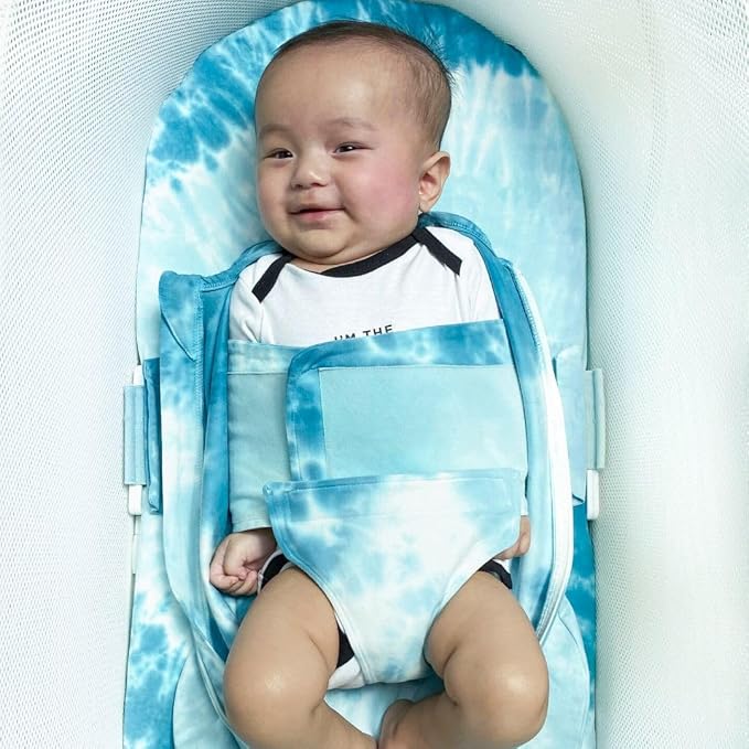 Happiest Baby SNOO Sleep Sack - 100% Organic Cotton Baby Swaddle Blanket - Doctor Designed Promotes Healthy Hip Development (Tie Dye Blue, Large)